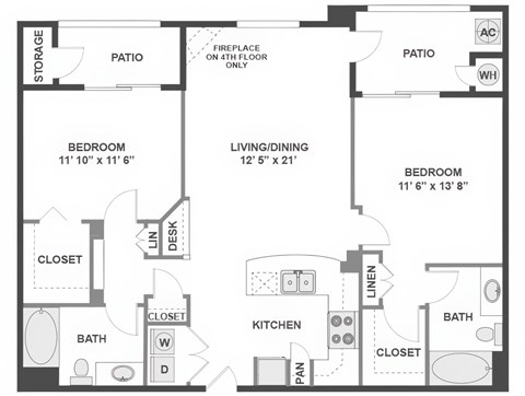 2 bed 2 bath Floor Plan | 1,103 Sq. Ft. at The Kitt at Warner Center Apartments, California, 91303